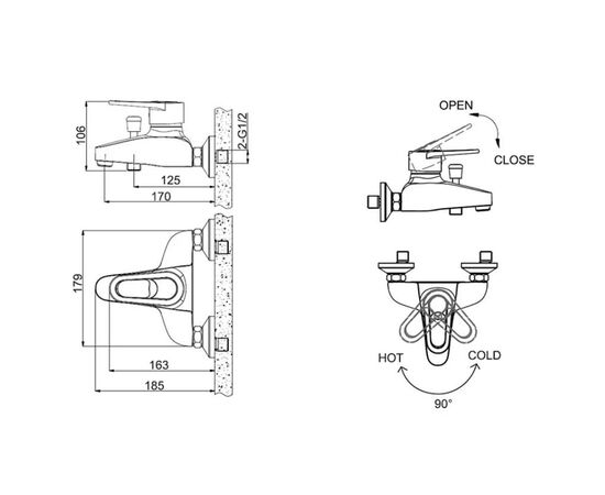 смеситель для ванны bravat loop f6124182cp-01-rus с коротким изливом в Актобе фото № 2