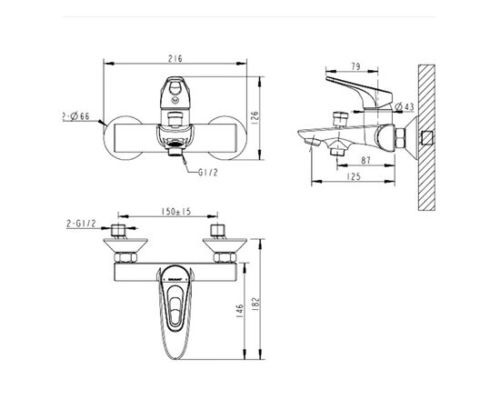 смеситель для ванны bravat drop-d f648162c-01 с коротким изливом в Актобе фото № 2