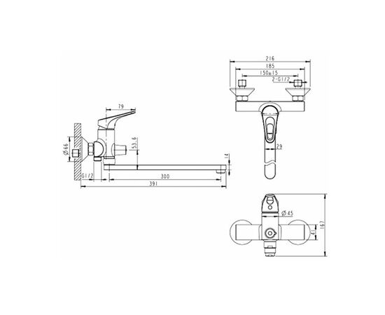 смеситель для ванны bravat drop-d f648162c-01a с длинным изливом в Актобе фото № 2