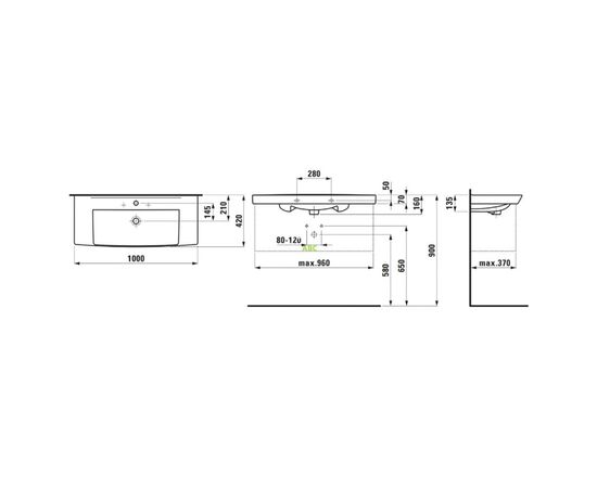 раковина подвесная laufen pro nordic h8109580001041 100x42 в Актобе фото № 3