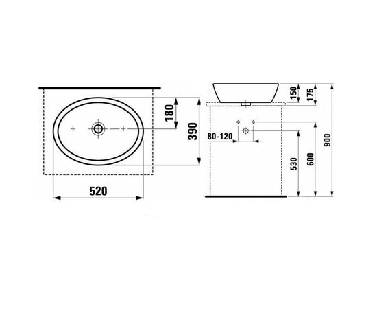 раковина накладная laufen pro h 8.1296.4.000.109.1 52см в Актобе фото № 3