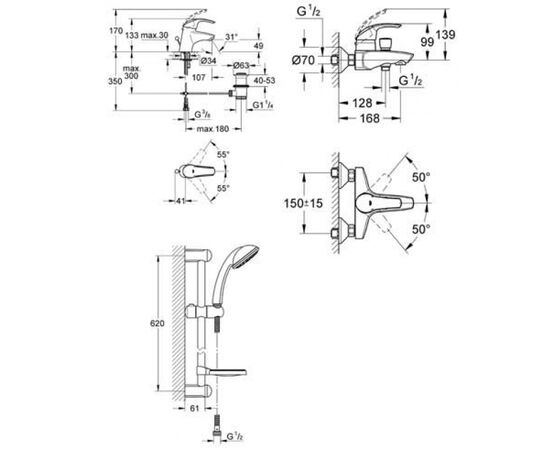 Набор смесителей 3в1 grohe eurosmart 124446 для ванной комнаты в Актобе фото № 2