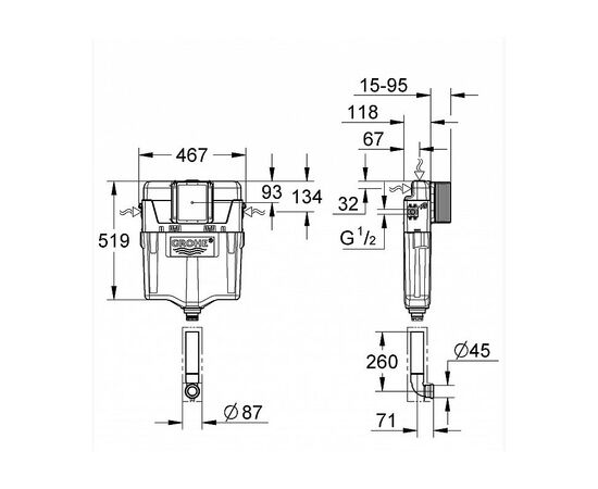 Бачок скрытого монтажа grohe gd2 38895000 с кнопкой skate air в Актобе фото № 2