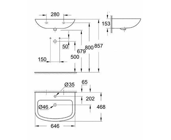 раковина подвесная grohe bau ceramic 39420000 65см в Актобе фото № 3