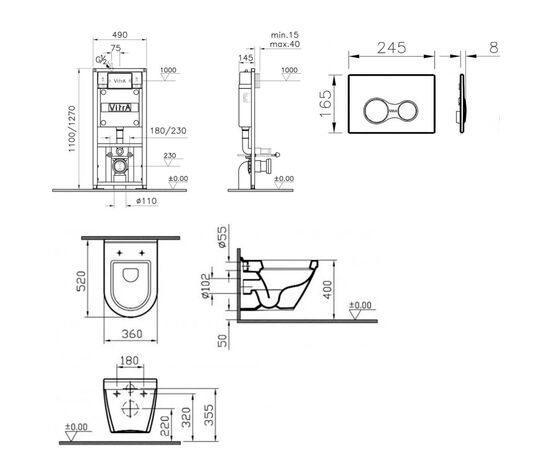 Комплект vitra s50: унитаз с биде 5318b003-0850 с инсталляцией и кнопкой в Актобе фото № 2