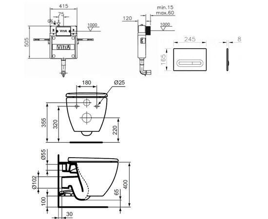 Комплект ideal standard tesi: унитаз t007501 с инсталляцией и кнопкой 740-0780/352801 в Актобе фото № 2