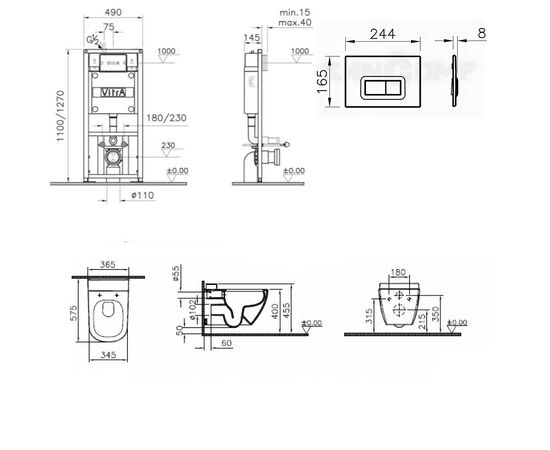 Комплект vitra d-light: унитаз безободковый 5911b003-1086 с инсталляцией и кнопкой 740-0680. тонкая крышка в Актобе фото № 2