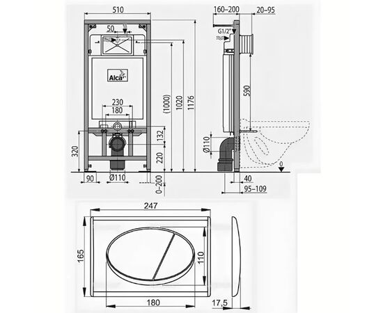 Инсталляция 3в1 alcaplast am101/1120  rus am101/1120+m71(кнопка смыва (хром - глянцевая) (216370) в Актобе фото № 2