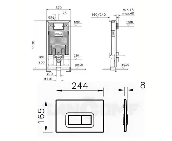 Инсталляция 3в1 vitra 750-5800-01с кнопкой 740-0680,крепеж в Актобе фото № 2