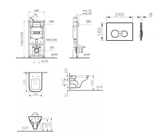 Комплект vitra s20: унитаз 5505b003-0101 с инсталляцией и кнопкой в Актобе фото № 2