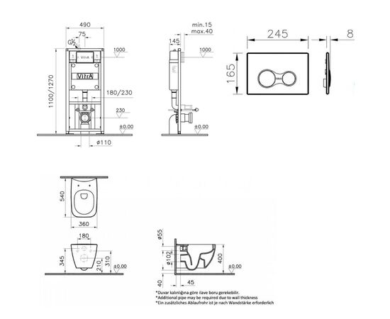 Комплект vitra shift: унитаз безободковый 7742b003-0075 с инсталляцией и кнопкой в Актобе фото № 2