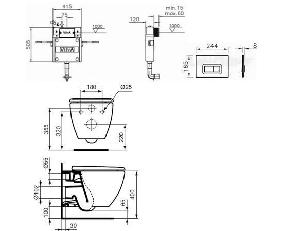 Комплект ideal standard tesi: унитаз t007501 с инсталляцией и кнопкой 740-0680/352801 в Актобе фото № 2