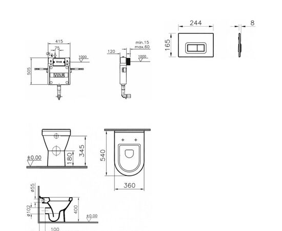 Комплект vitra s50: унитаз 5323b003-0075 с инсталляцией и кнопкой 740-0680 в Актобе фото № 2