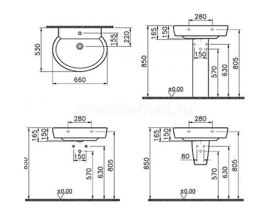 раковина vitra sunrise 5374b003-0001 65 см на пьедестале в Актобе фото № 3