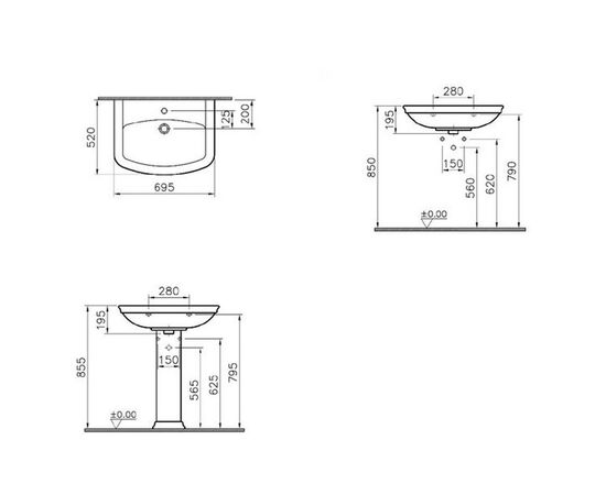 раковина с пьедесталом vitra serenada 4218b003-001 69см в Актобе фото № 3