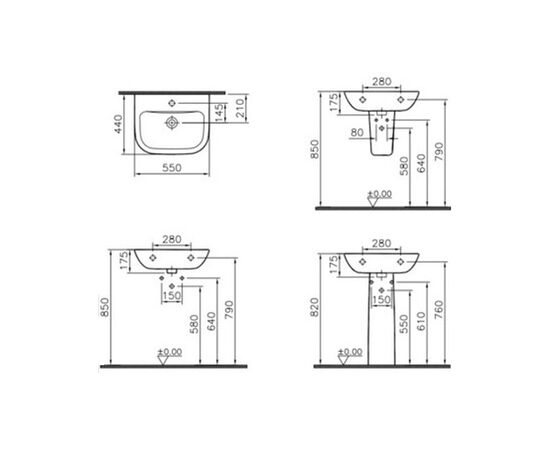 раковина подвесная vitra s20 5502b003-0001 55 см на полуножке в Актобе фото № 3