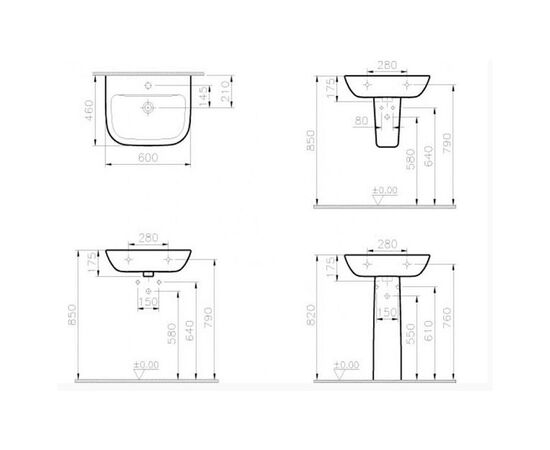 раковина vitra s20 5503b003-0001 60 см с пьедесталом в Актобе фото № 3