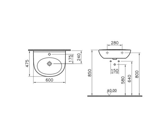 раковина подвесная vitra zentrum 5786b003-0001 60см на полуножке в Актобе фото № 3