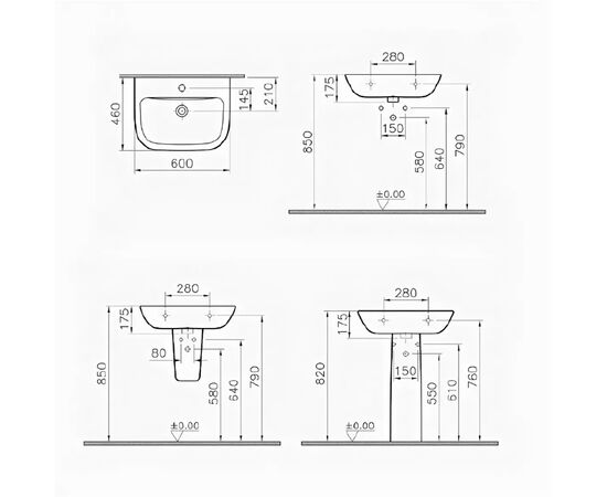 раковина vitra integra 7050b003-0001 60см с пьдесталом (комплект) в Актобе фото № 3