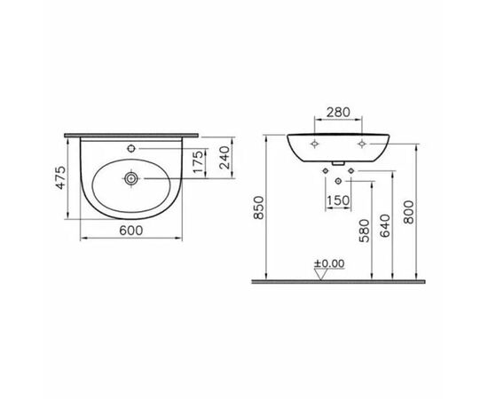 раковина vitra zentrum 5786b003-0001 60cм с пьедесталом (комплект) в Актобе фото № 2