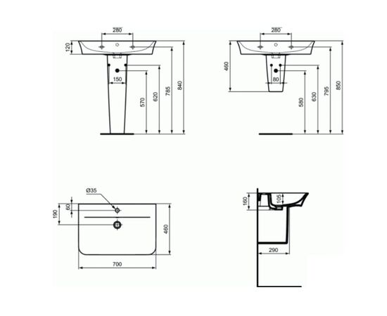 раковина подвесная ideal standard connect air curve e034901 70см на полуножке в Актобе фото № 2