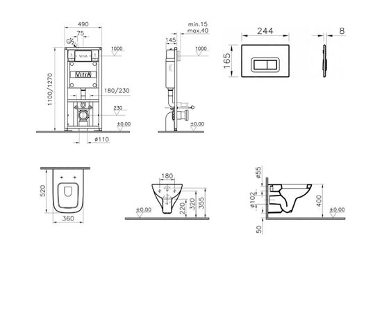 Комплект vitra s20: унитаз 9004b003-7204 с инсталляцией и кнопкой в Актобе фото № 2