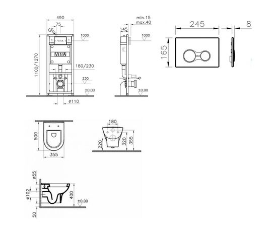 Комплект vitra zentrum: унитаз 9012b003-7206 с инсталляцией и кнопкой в Актобе фото № 4