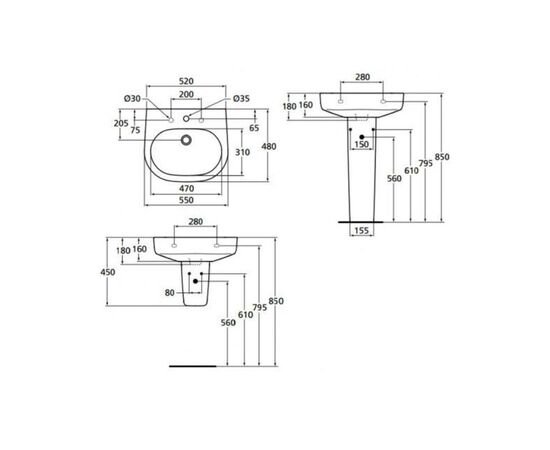 раковина подвесная ideal standard active т088601 55 см на полуножке в Актобе фото № 2