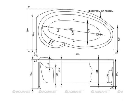 Ванна акриловая aquanet  170x90 l jersey  с каркасом в Актобе фото № 4