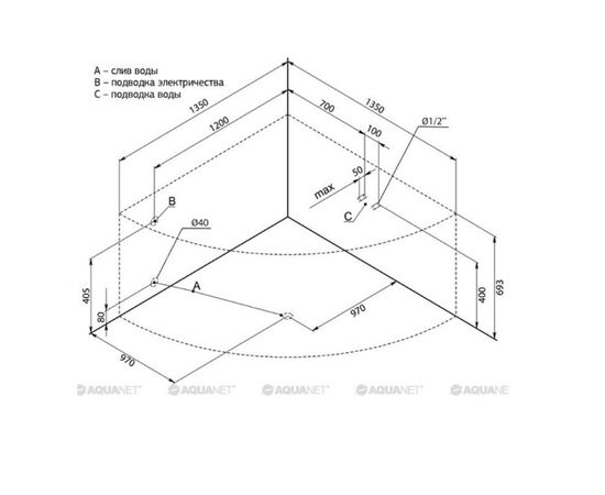 Ванна акриловая aquanet 130x130 vitoria с каркасом в Актобе фото № 4