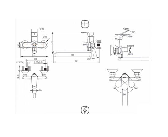 смеситель для ванны bravat alfa f6120178cp-01l с длинным изливом в Актобе фото № 3