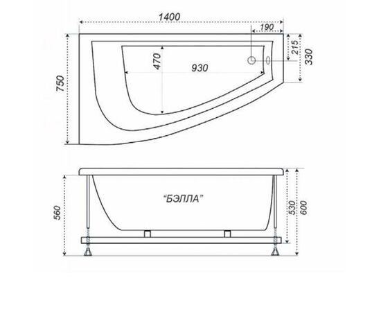 Ванна акриловая тритон бэлла-правая экстра (1400х760) в комплекте с каркасом в Актобе фото № 4