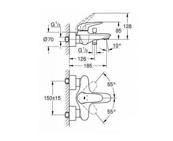 смеситель grohe 32286001 wave 2015 для ванны, однорычажный, хром в Актобе фото № 2