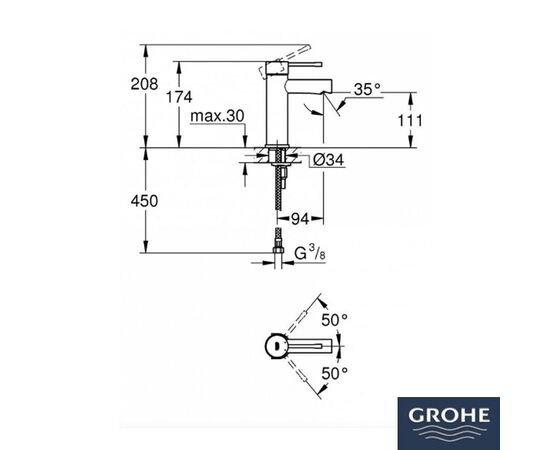 смеситель однорычажный 34294001 grohe essence для раковины в Актобе фото № 2