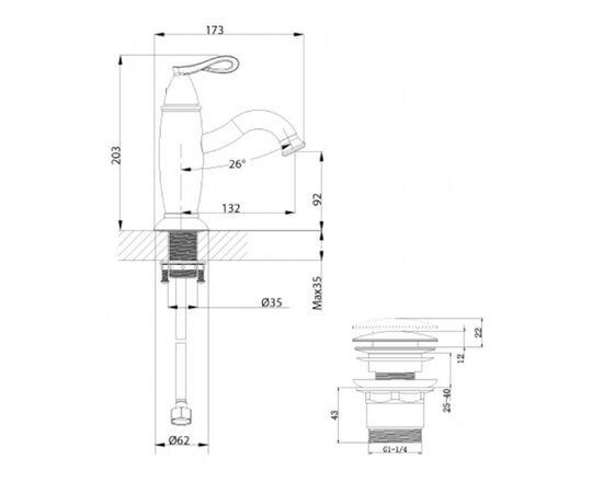 Lm6106brg le mark prime смеситель для раковины монолитный, черный/розовое золото с донным клапаном в Актобе фото № 2