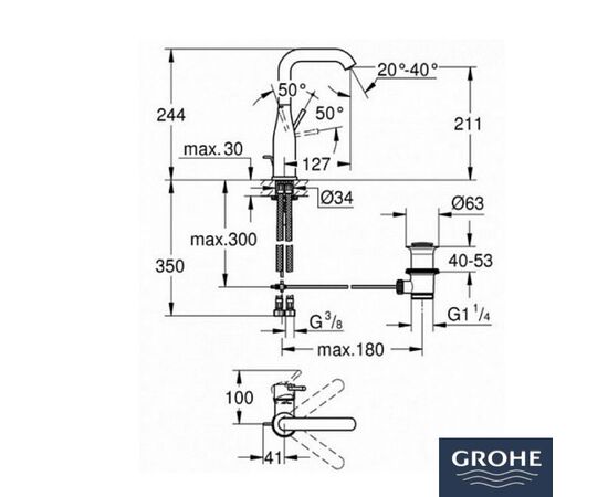 смеситель для раковины grohe essence new 32628001 с высоким изливом в Актобе фото № 3