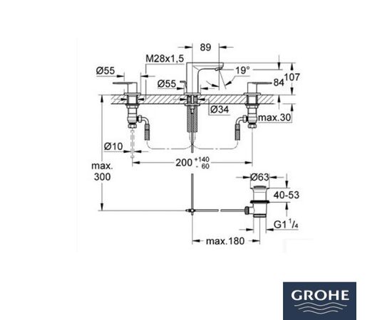 20187000 grohe eurosmart cosmopolitan смеситель для раковины, настенный, на 3 отверстия в Актобе фото № 3