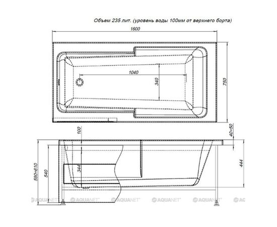 Ванна акриловая aquanet 160x75 taurus в комплекте с каркасом в Актобе фото № 5