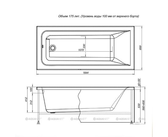 Ванна акриловая aquanet bright 165*70 в комлекте с каркасом в Актобе фото № 3