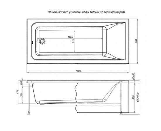 Ванна акриловая aquanet bright 180*80  с каркасом в Актобе фото № 4