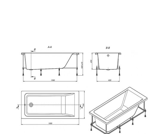 Ванна акриловая roca easy zru9302904 150x70 в Актобе фото № 3