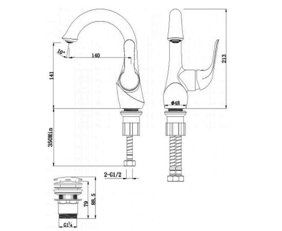 Lm5406bg le mark swan смеситель для умывальника монолитный, черный/золото (315r) с донным клапаном в Актобе фото № 3