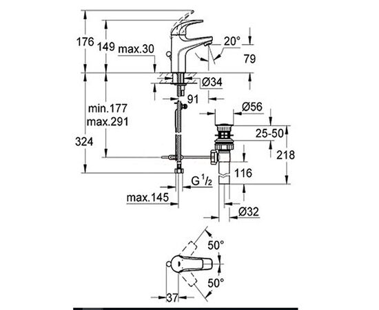 смеситель для раковины grohe baucurve  23164000 с донным клапаном в Актобе фото № 2