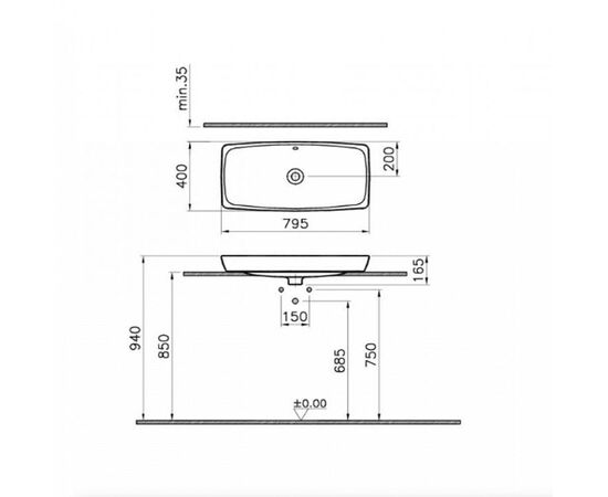 раковина накладная vitra metropole 5669b003-0012 80 см чаша в Актобе фото № 3