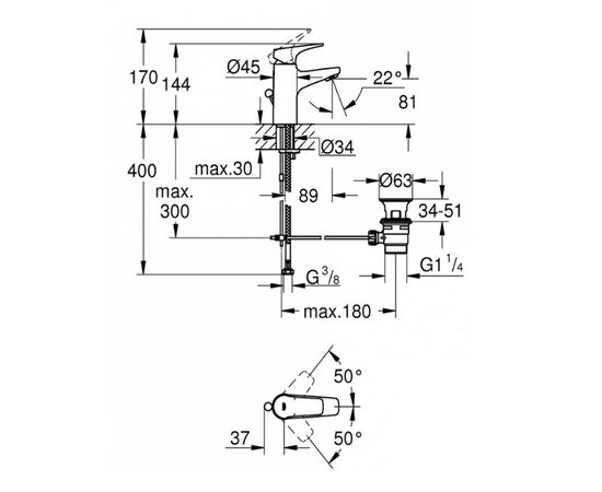 888893 23751000 смеситель для раковины с донным клапаном grohe bauflow в Актобе фото № 2