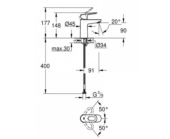 смеситель для раковины grohe bauloop ohm 23337000 на одно отверстие в Актобе фото № 3