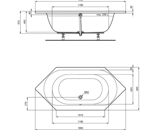 Ванна акриловая vitra 200x90 comfort в комплекте с каркасом в Актобе фото № 3