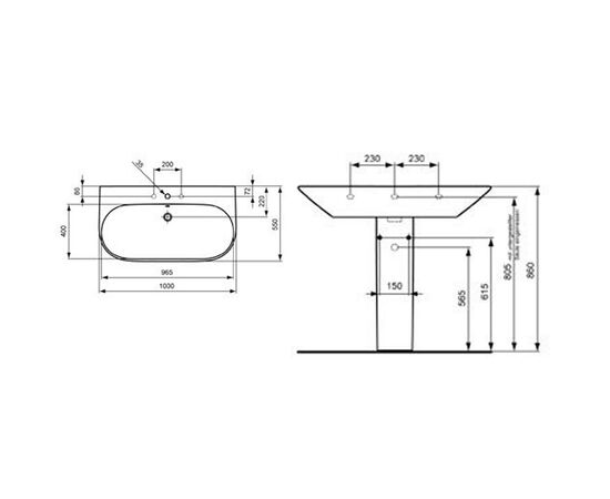 раковина с пьдесталом ideal standard tonic k070061/r331101 100см в Актобе фото № 2