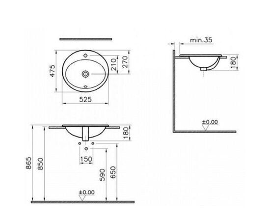 раковина на столешницу vitra s20 5468b003-0001 52.5х47.5 см в Актобе фото № 4