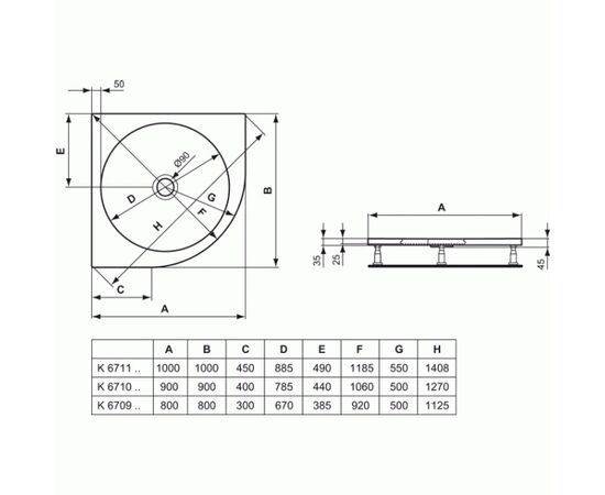 Душевой поддон ideal standard k671001 900x900 в Актобе фото № 2